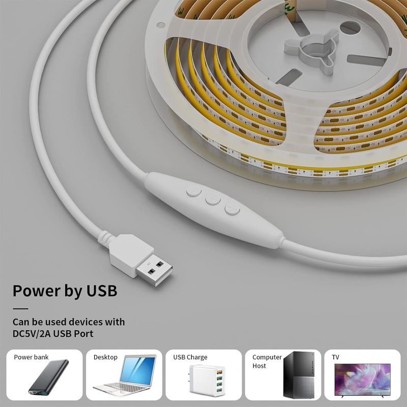 COB LED Strip Light CCT Tunable 560LEDs CRI90 2m Dimmable 2700K-6500K Kit de luzes de fita LED de 24V para quarto debaixo do armário