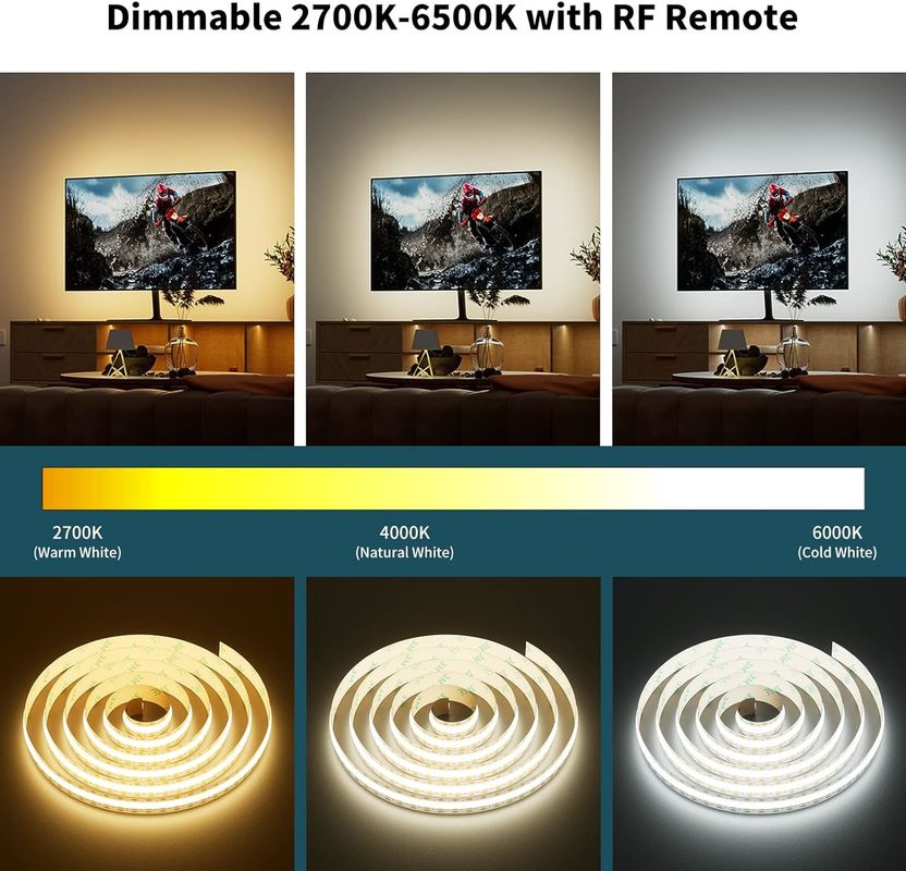 COB LED Strip Light CCT Tunable 560LEDs CRI90 2m Dimmable 2700K-6500K Kit de luzes de fita LED de 24V para quarto debaixo do armário