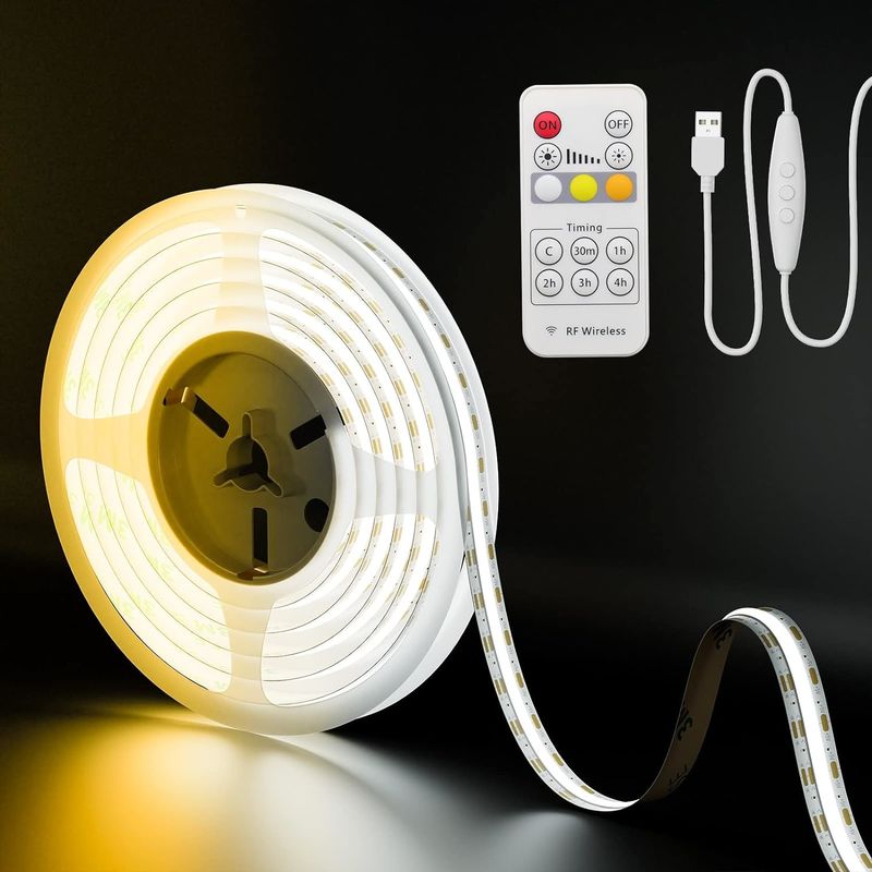 Hongtop COB Led Strip Lights 5V USB 6.56ft/2m 640LEDs Touch Stepless Dimmable 6000K Branco 13W