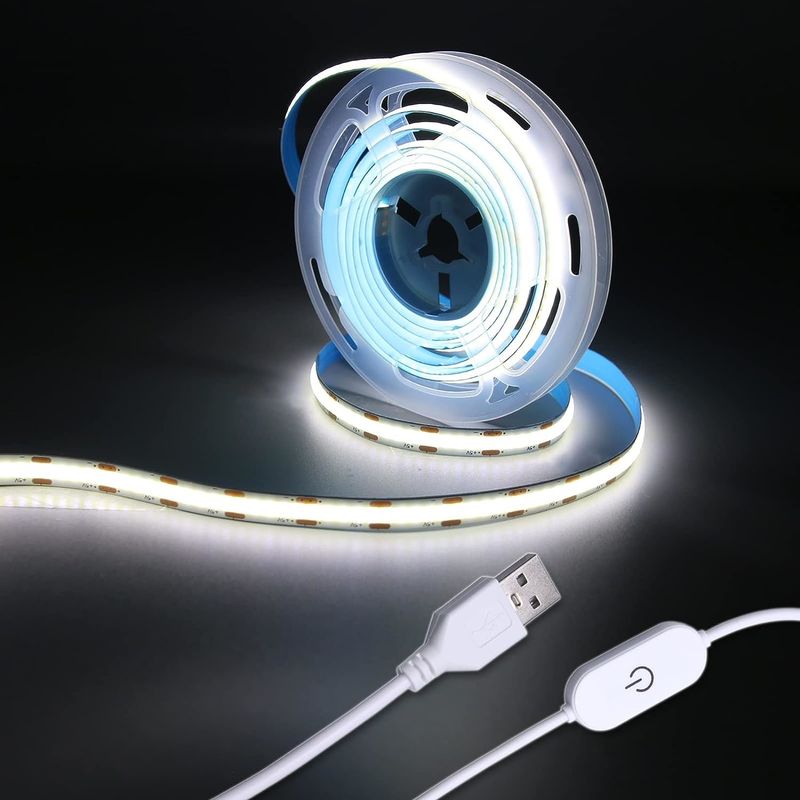 Hongtop COB Led Strip Lights 5V USB 6.56ft/2m 640LEDs Touch Stepless Dimmable 6000K Branco 13W