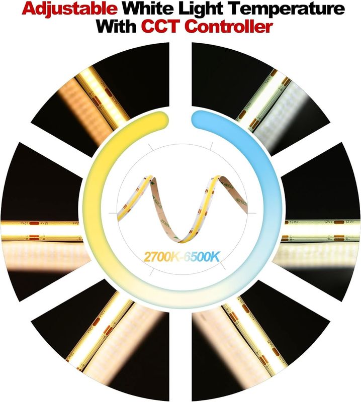 560LEDs COB LED Strip 90 CRI CCT Flexível COB 3M Com Adaptador E Mini RF Controller