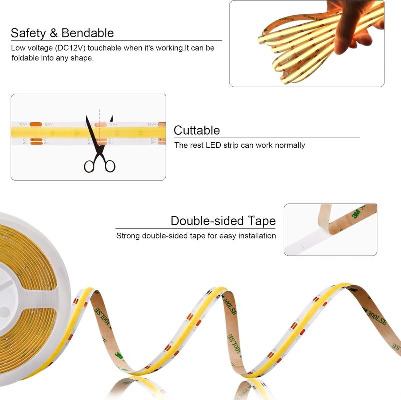 560LEDs COB LED Strip 90 CRI CCT Flexível COB 3M Com Adaptador E Mini RF Controller