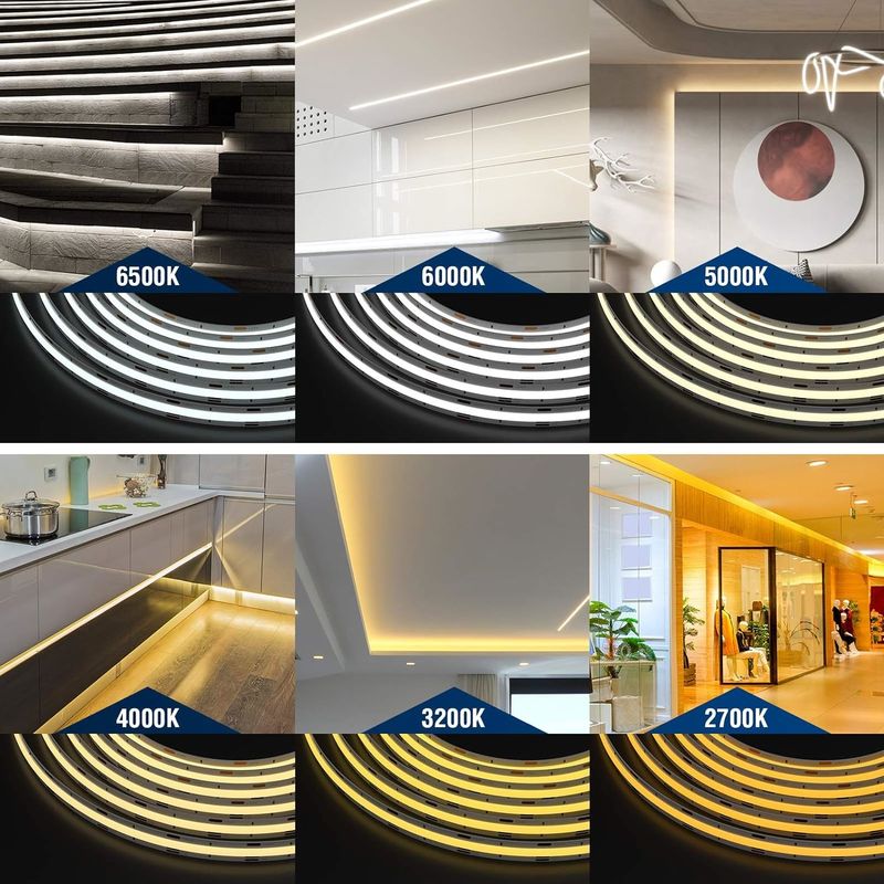 COB LED Strip Lights CCT (2700K-6500K Tunable) 2M 560LEDs/m CRI90 Led Tape Light Kit com caixa de pacote led strip para casa