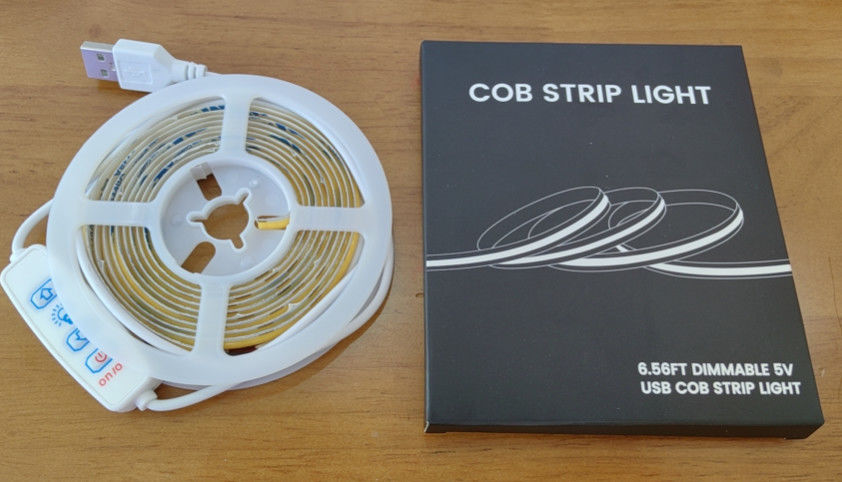 Novo modelo DC5V COB LED Strip Lights 2M 300LEDs/m CRI90 USB Led Tape Light box Kit com caixa pacote led strip para casa