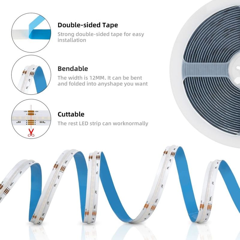 784 LEDs/m RGBW Chip COB LED Strips Dimmable -20°C a 60°C DC 24V Voltagem de entrada