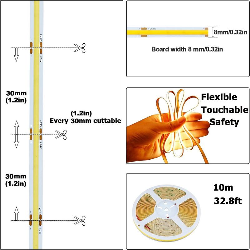 Decoração de interiores e exteriores COB LED Strip Light Alto CRI 280 320/480 Controle remoto