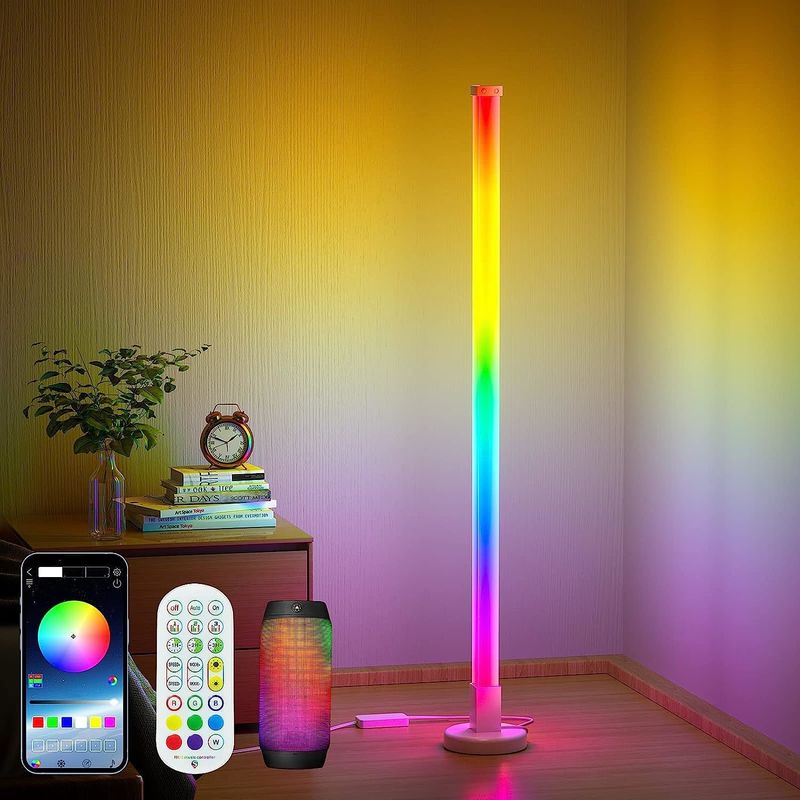 Lâmpada de piso LED de controle remoto colorido RGB para quarto de luz ambiente decorativa 1,5m
