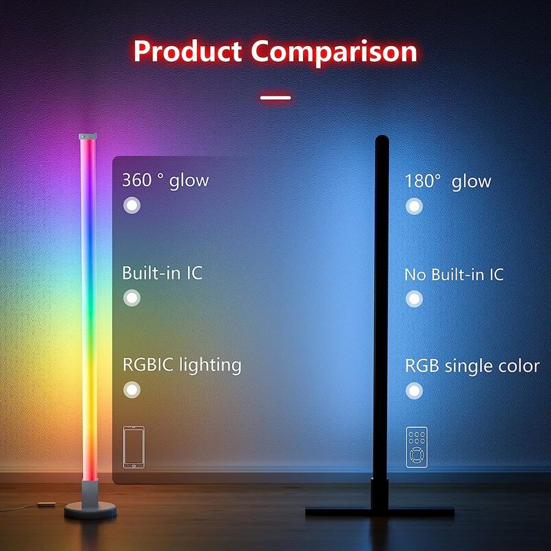 Lâmpada de piso LED de controle remoto colorido RGB para quarto de luz ambiente decorativa 1,5m