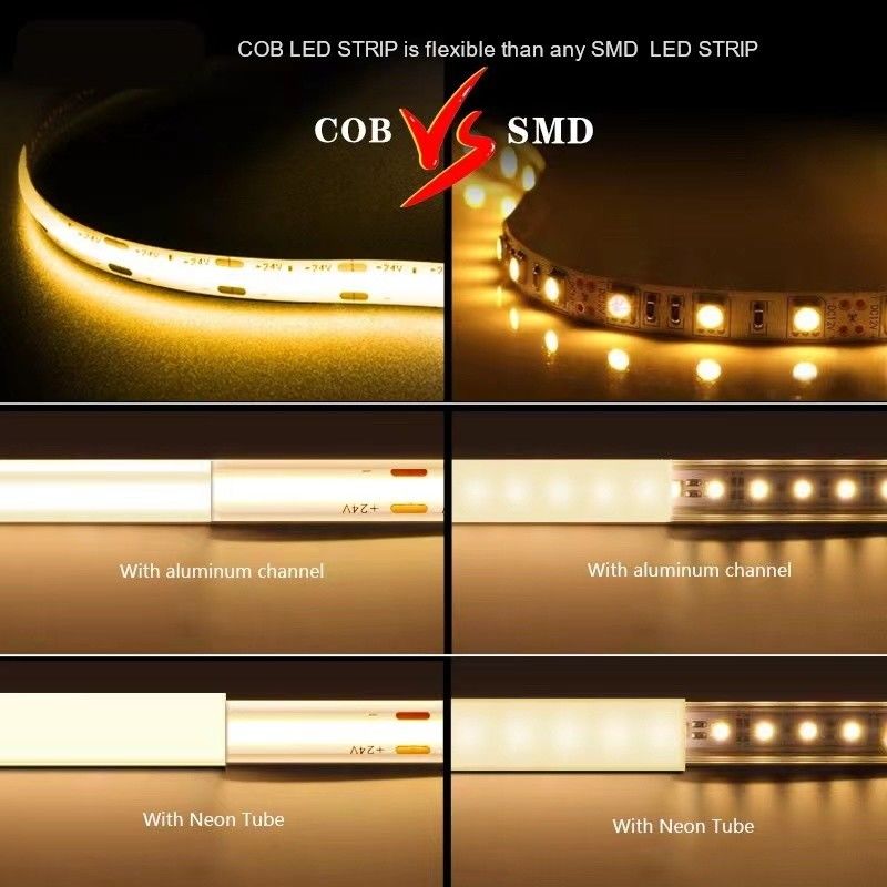 12V 24V resistente à água IP65 IP67 IP68 CRI90 Dimmable 5M Flexível COB LED Strip para Indoor Outdoor