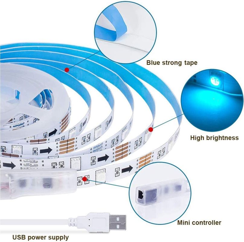 Smart LED Strip para decoração 12V 5V USB Control Sincronização de música e temperatura de cor RGB