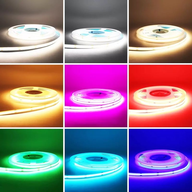 Faixa LED Cob flexível com cor azul branca quente e eficiência luminosa de 90lm / w