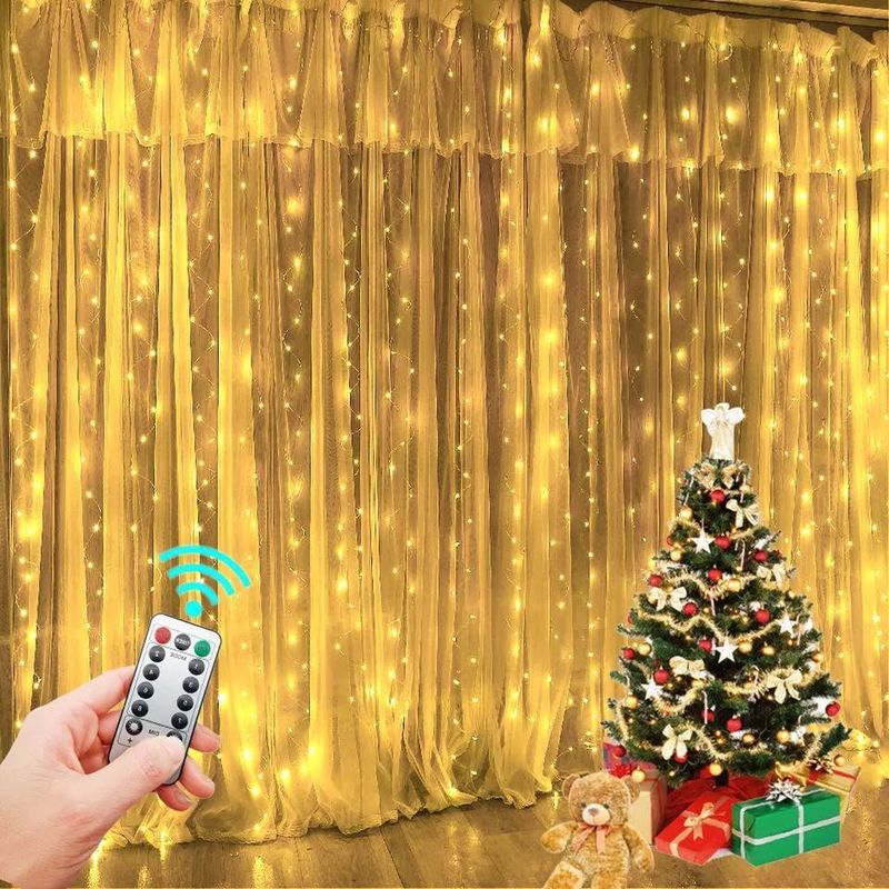 3500K Luz de cortina LED branca quente para decorações de quarto 3x2.4m 240d Modos de alimentação USB