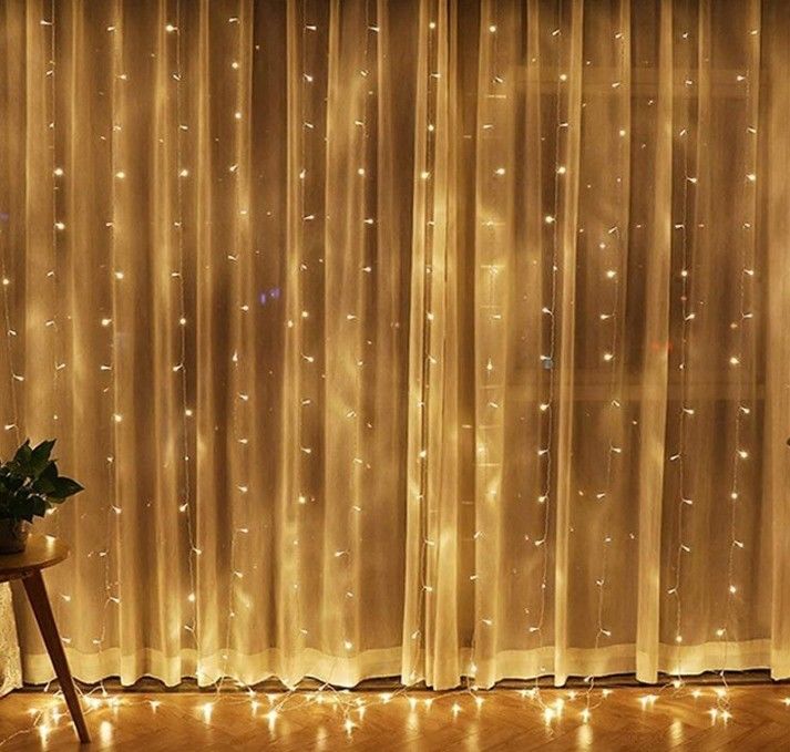 3500K Luz de cortina LED branca quente para decorações de quarto 3x2.4m 240d Modos de alimentação USB