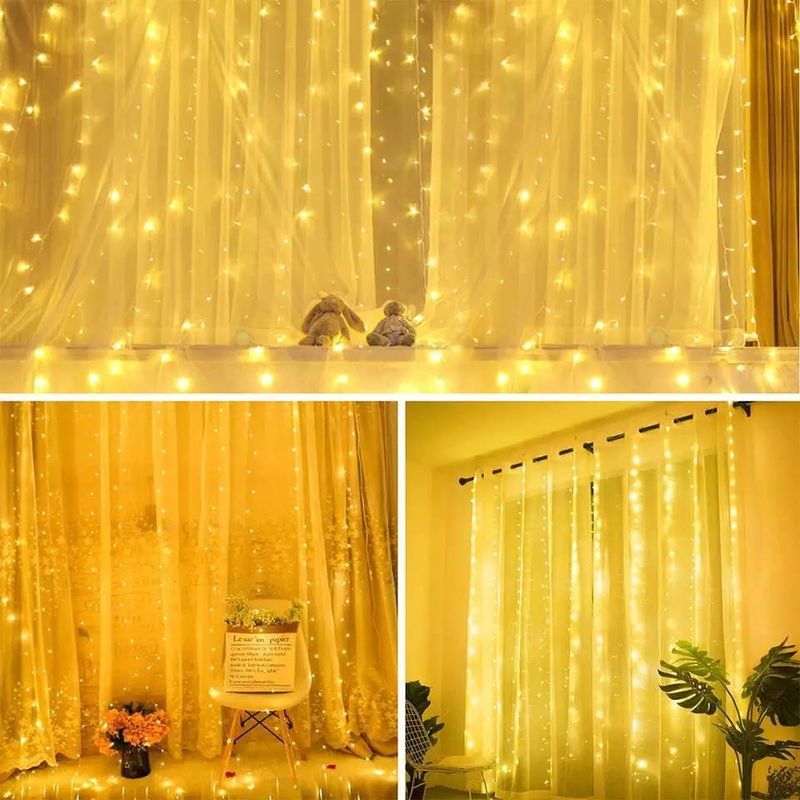 3500K Luz de cortina LED branca quente para decorações de quarto 3x2.4m 240d Modos de alimentação USB