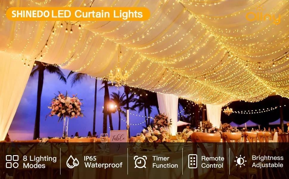 3500K Luz de cortina LED branca quente para decorações de quarto 3x2.4m 240d Modos de alimentação USB