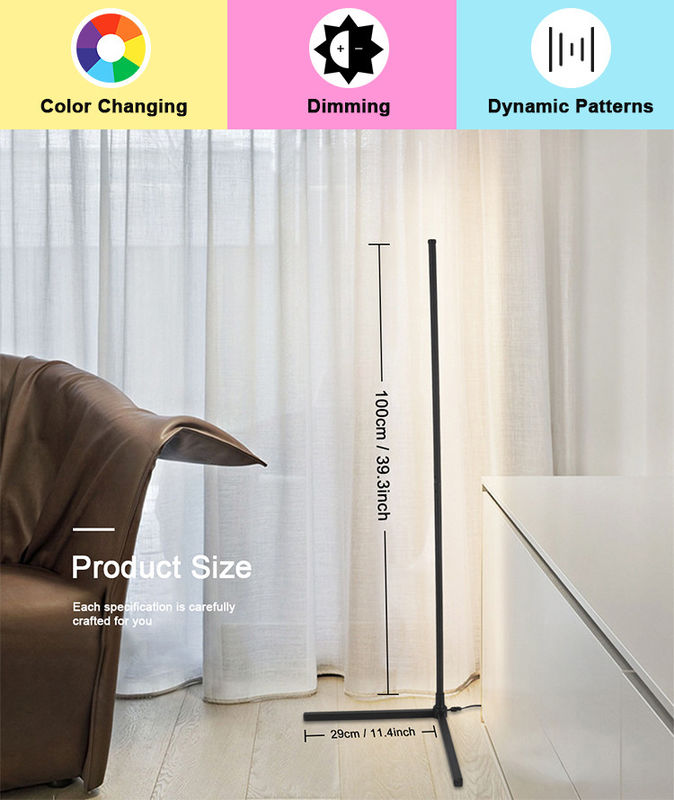 Home Hotel Iluminação Lâmpada de piso decorativa com mudança de cor RGB e sombra de vidro metálico
