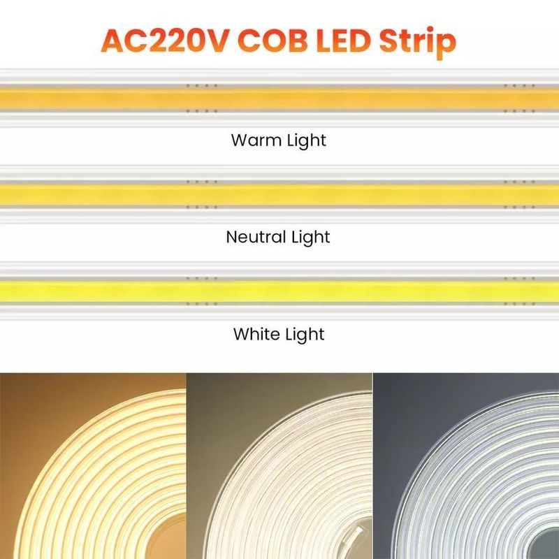 220v 280LEDs/m Branco/Branco Quente/Branco Neutro COB LED Strip CE RoHS 100m 50m Alta Voltagem