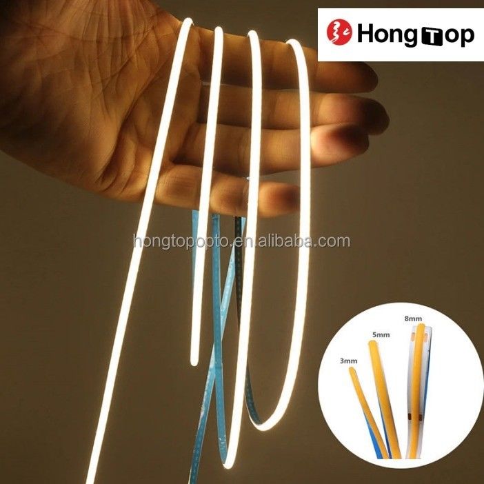 Lâmpada Eficiência luminosa 90lm/w 1000lm Super estreito COB LED Strip Lights 3mm 400LEDs/m