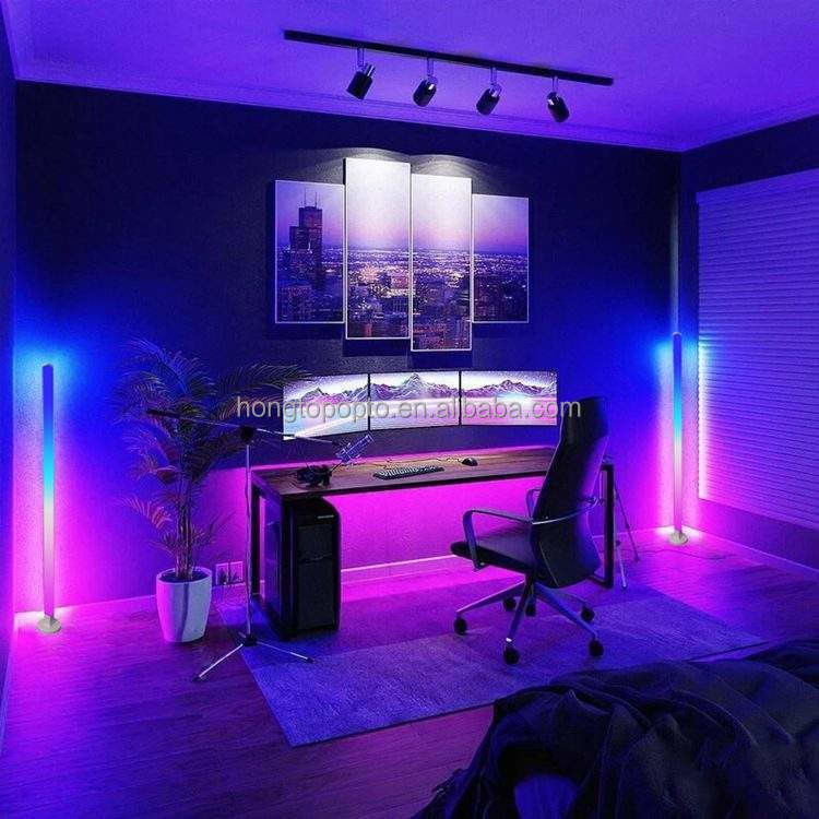 Lâmpada de chão LED inteligente de 80lm/w Atmosfera doméstica com câmbio de cores USB RGB e controlador IR
