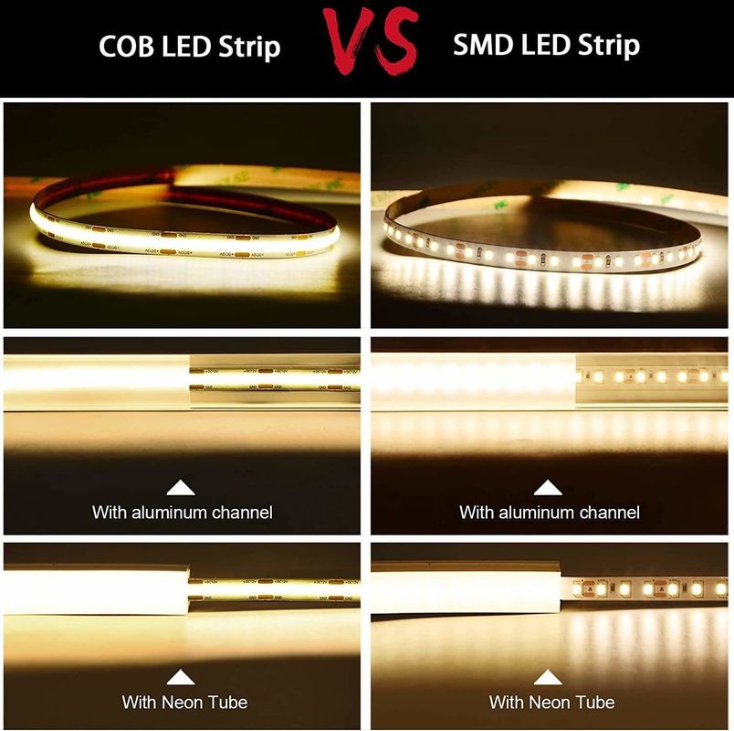 1000lm 12V 24V 5mm 8mm 10mm Cob Led Strip Light para projetos de iluminação do gabinete para casa