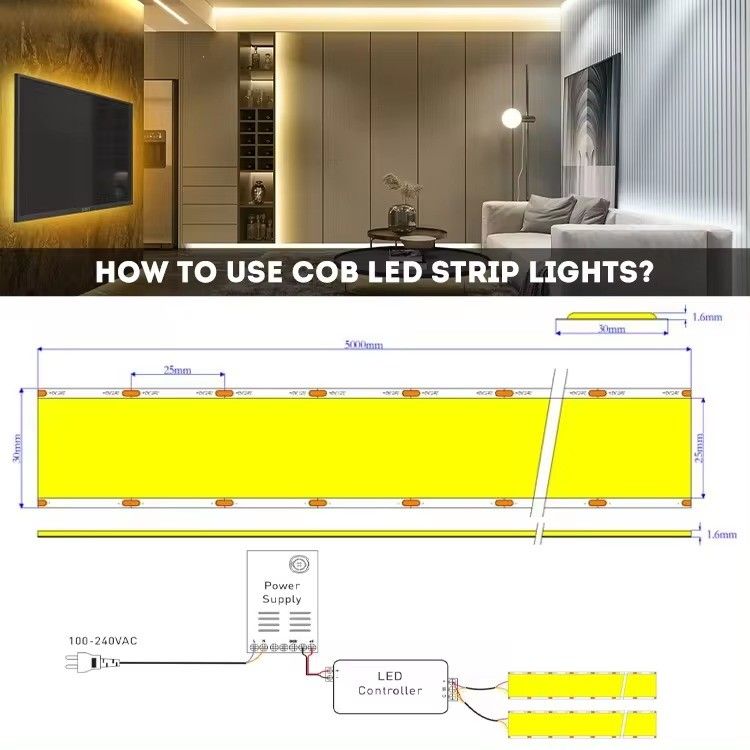 24v 30mm Flexível COB LED Strip Light com Super Wide 5 fileiras 1600LEDs e CRI Ra 90