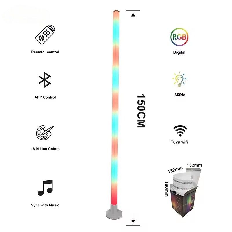 1.5M ASB Smart Home LED Strip com controle remoto IR e música RGBIC para lâmpada de canto de piso