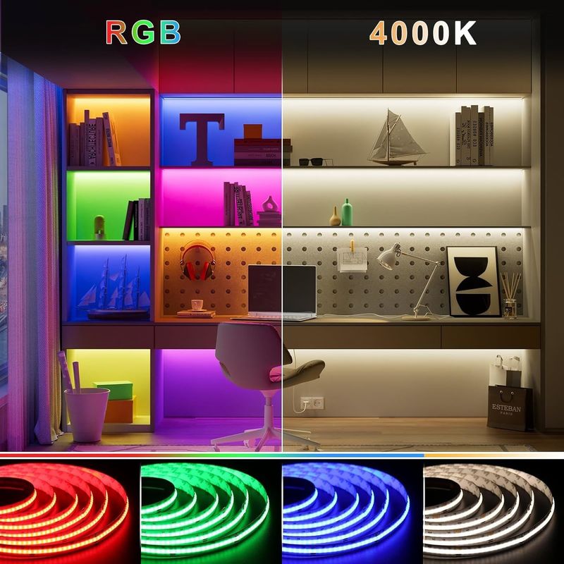 100lm/w Lâmpada Eficiência luminosa RGBW 784leds Smart COB Led Strip para decoração doméstica