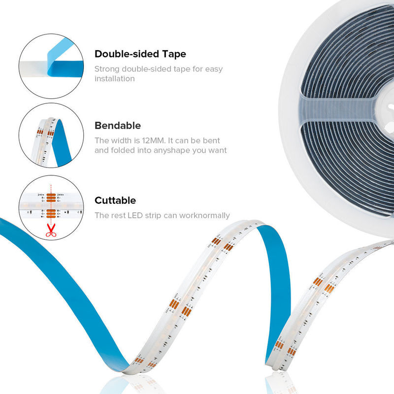 50000 horas de vida útil RGBCCT COB LED Strip Light para iluminação de sala de estar e quarto