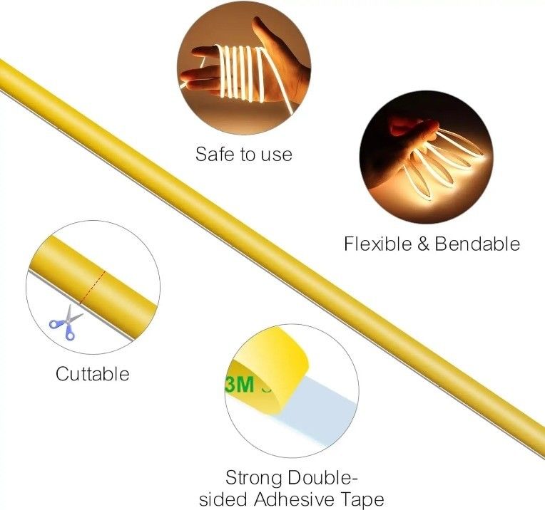 DC 12V 24V 5V Ultra Narrow 3mm Dotless COB LED Strip Light para iluminação flexível